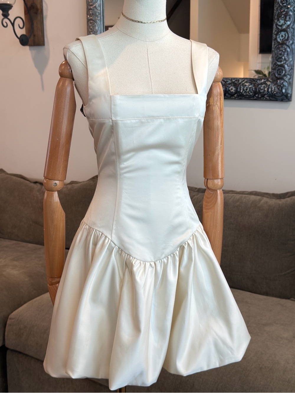WEWOREWHAT Corset Peplum Mini Dress Ivory Ecru | Size 4 - Picture 1 of 8